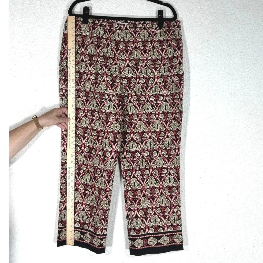 Harold's Red Floral Geometric Cropped Pants - 16 - Cotton Stretch Boho Eclectic